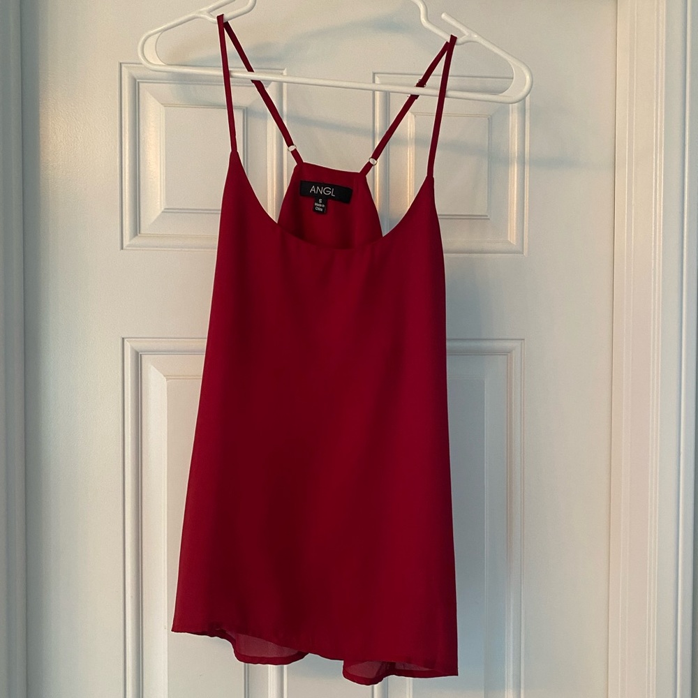 Women’s ANGL Red Flowy Loose Tank Top Blouse Size Small
